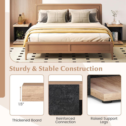 Giantex Modern End Table Set of 2, 2-Tier Sofa Side Table with Open Storage Shelf, Wooden Bedside Table, Rustic C Shaped Nightstand for Living Room, Bedroom, Small Spaces, Oak & Black