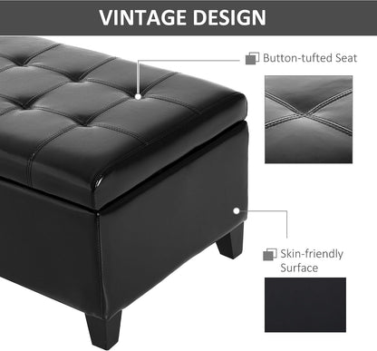 51inches Rectangular Tufted Faux Leather Storage Ottoman Black Durable Premium Comfortable Luxury Stylish Elegant Contemporary