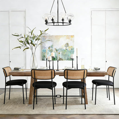 Rattan Dining Chairs Set of 4, Mid-Century Modern Chair with Boucle, Kitchen Dining Room Chairs for Living Room with Metal Legs, Round Upholstered Sherpa