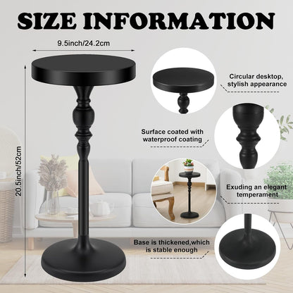 CroBlissful Black Metal Martini Table 9.5 x 9.5 x 20.5 Inches Round Drink Tables Decorative Pedestal Side Desk for Small Spaces Cocktail Drink Holder Stand Small End Shelf for Living Room Bedroom