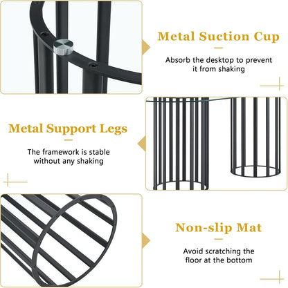 Oval Tempered Glass Dining Table for 4-8 People, 71'' Tall Kitchen Tables for Small Spaces, Modern Dinning Room Furniture, Metal Pillar Base, for Living Room, Kitchen, Dining Room, Black