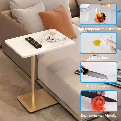 Drsyffsup Outdoor Coffee Table Side End Table with Marble Effect Top and Gold Metal Base C Shaped Modern Sofa End Table Work Desk for Couch Living Room Bedroom (Size : 48x33x65cm)