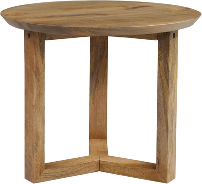 TUP THE URBAN PORT Nina 18.5" Round Handcrafted Side End Table | Natural Brown Mango Wood