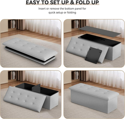 Storage Ottoman Bench, 43 Inch Ottoman Foot Rest, End of Bed Bench, Storage Chest for Living Room, Bedroom, Entryway, Light Gray