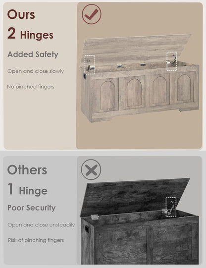 DINZI LVJ Storage Chest, Wooden Toy Box, Greige 50.0" L | Extra Large Storage Bench, 2 Soft-close Hinges, Finger-safe Flip-Top Lid, Easy Assembly, Farmhouse Trunk, Living Room/Bedroom