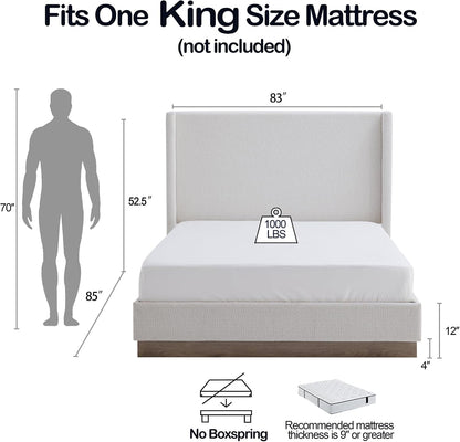 KEIKI King Size Upholstered Wingback Bed with 52.5" High Headboard,