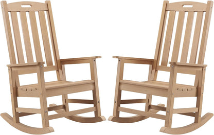 Psilvam Outdoor Rocking Chairs Set of 2, Oversized Porch Rocker (Teak)