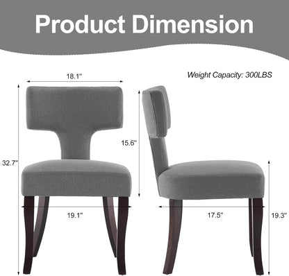 Mid Century Modern Dining Chairs Set of 2, Upholstered Side Dining Chairs with Curved Back Linen Fabric Armless Wood Chairs Kitchen & Dining Room Farmhouse Chairs (Gray)