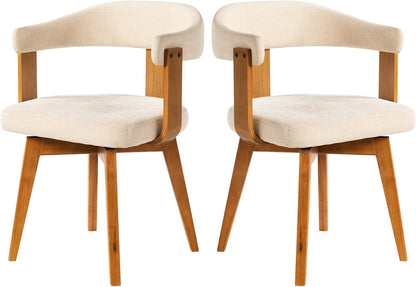 EYYTHUNG Swivel Dining Chairs Set of 2, Mid Century Modern Chenille Dining Chairs with Arms and Wood Legs,Upholstered Kitchen Chairs for Kitchen, Dining Room, Living Room, Beige and Dark Oak