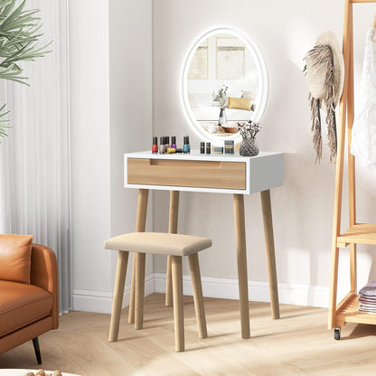YOURLITE Makeup Vanity Table Set with 3 Modes Adjustable Lighted Mirror Cushioned Stool, Dressing Table for Small Space | 3 Lighting Modes, Adjustable Brightness, Cushioned Stool, Dressing Table, Compact Design, for Small Spaces