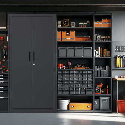 Lockable Cabinet Metal Storage Cabinet, 69" Locking Metal Storage Cabinet with 3 Adjustable Shelves,Black Metal Cabinet with 2 Doors and Lock for Office, Garage, Home (Black, 69")
