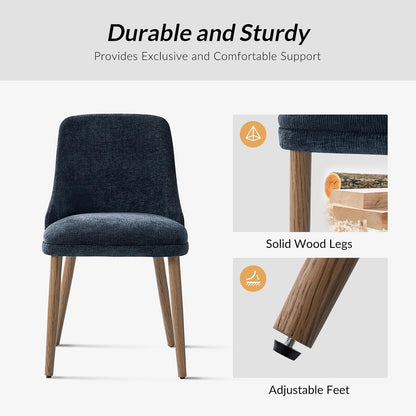 HULALA HOME Dining Chairs Set of 2, Navy Fabric Upholstered Dining Room Chairs Set with Solid Wood Legs, Paded Back, Modern Kitchen Accent Chairs for Living Room Bedroom Reception