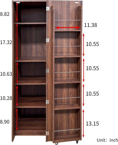 Brown Freestanding Kitchen Pantry Cabinet with Doors & Shelves - 5-Tier Storage Cupboard & Sideboard Buffet with Adjustable Shelves, Wood Grain Pantry Organizer for Kitchen, Dining Room, Living Room