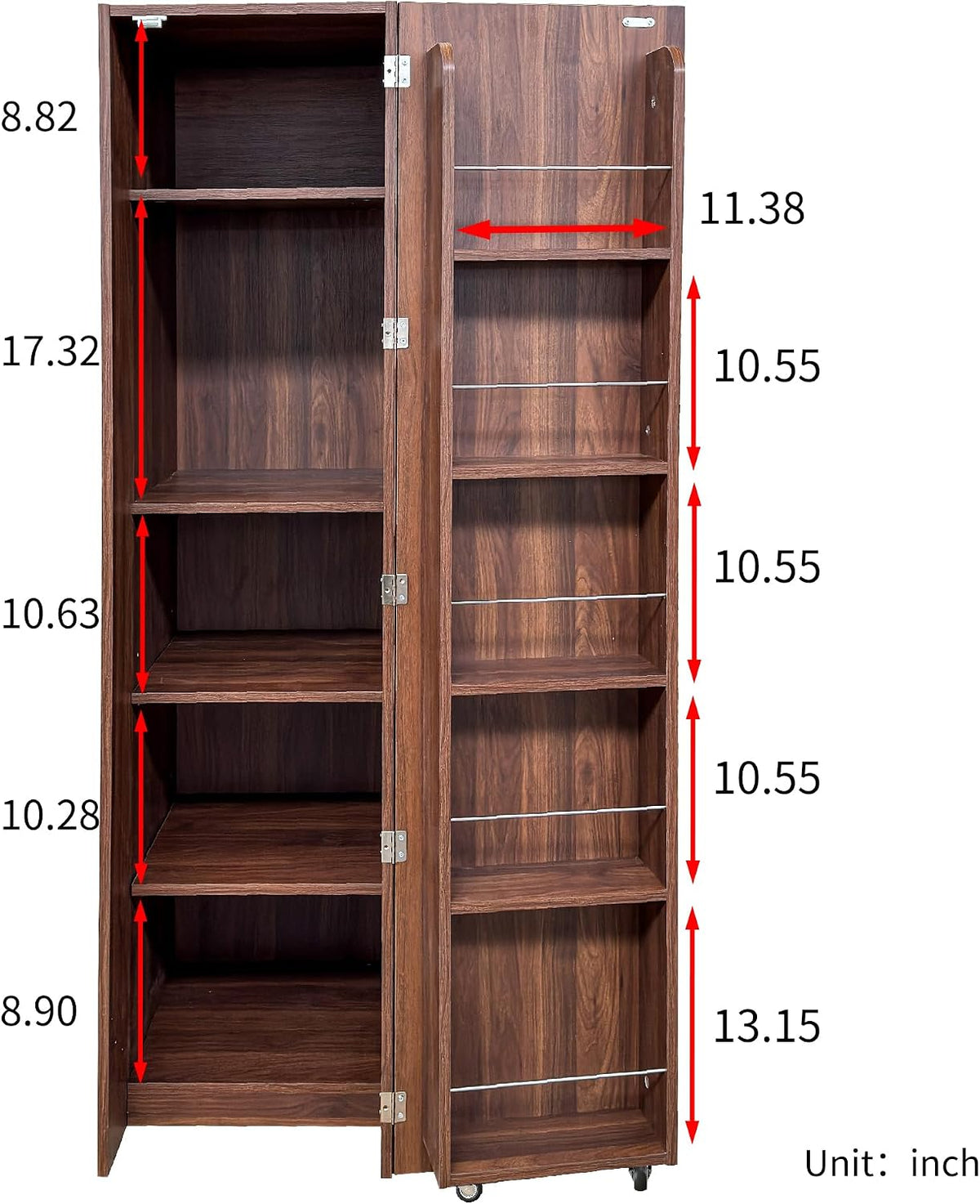 Kitchen Pantry Storage Cabinet, 63" Single Door Buffet Cupboard Sideboard with Shelves & Cabinet Door Organizers, Space-Saving Freestanding Storage Floor Cabinet for Kitchen, Dining Room, Walnut