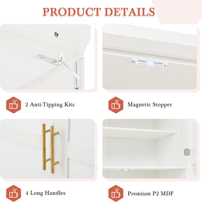 71 Inch Kitchen Pantry Cabinet with Pull-Out Trays, White | White P2 MDF, kitchen or dining room, door shelves, adjustable shelf, freestanding design, 17.6 in D, 35.5 in W