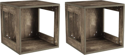 Lavish Home Side Table with Storage - Set of 2 Minimalist Modern Nightstand or End Table with Open Sides - Stackable Modular Accent Table for Bedroom, Living Room, or Office (Gray Woodgrain)