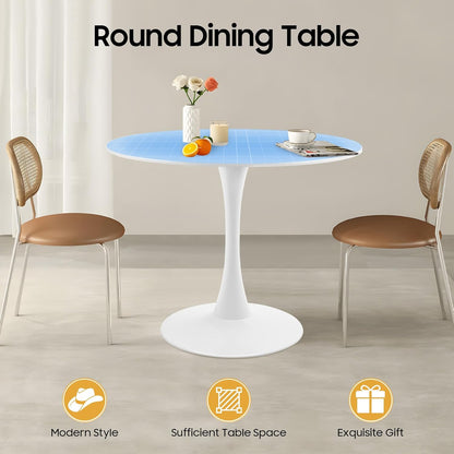 31.5 Inch Round Dining Table for 3 Person, Modern Minimalist Space-Saving Circle Dinner Table with Sturdy Metal Legs, Compact Kitchen & Dining Room Furniture