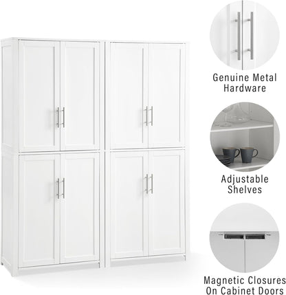 Crosley Furniture Savannah 2-Piece Pantry Storage Cabinet Set with Shelves, Kitchen, Dining, or Laundry Room, White