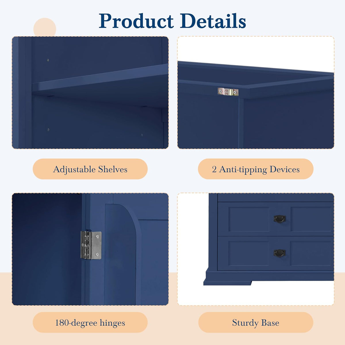 Large Pantry Storage Cabinet with Adjustable Shelves and Drawers, Freestanding Buffet Cabinet Cupboard with Hutch and Door Shelf for Dining Room, Kitchen (Blue)