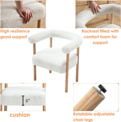 BESTANO Mid-Century Modern Dining Chairs Set of 2 Armrest Barrel Dining Chairs Side Chairs with Curved Back, Upholstered Wood Armchairs for Kitchen, Sherpa White