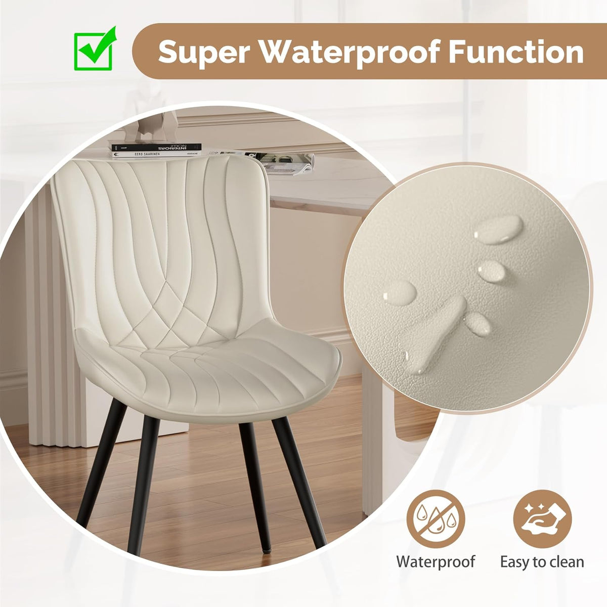 Dining Chair Set of 4 PU Leather Dining Room Chairs Upholstered Comfy Dining Chairs Modern Kitchen Armless Side Chair with Sturdy Metal Legs,Beige