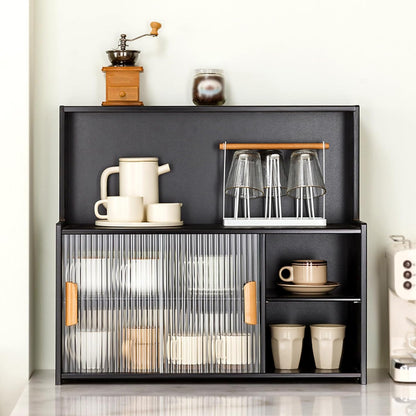 3-Tier Kitchen Pantry Sideboard Cabinet with Sliding Glass Doors, Storage Organizer for Dining Room, Ideal for Spices, Bottles, and Bowls, Countertop Accessory