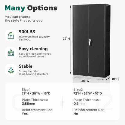 Greenvelly 72" H Metal Storage Cabinet, 36" W x 18" D Black Metal Cabinet with 2 Doors and 4 Adjustable Shelves,Locking Cabinets for Office, Home, Garage, School