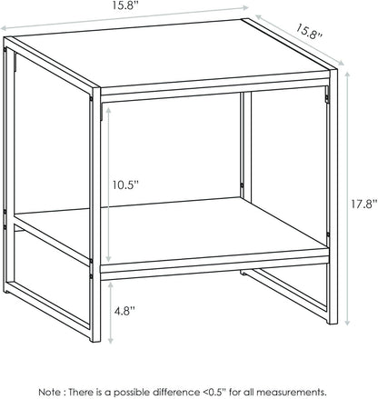 Furinno CAMNUS 2-Tier Metal Frame Side Table, Easy Assembly, Americano | Modern Square End Table with Open Shelf, Night Stand, Bedside Table, for Living Room, Bedroom