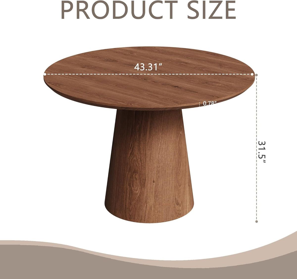 43" Round Dining Table for 4,Modern Natural Wood Dining Table with Cone Wood Pedestal Base, Retro Farmhouse Solid Wood Circle Dining Room Table for Living Room Kitchen, Dining Room(Walnut)