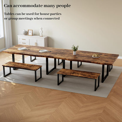 HIPIHOM 63" Dining Table with 2 Benches, Modern Kitchen Table and Chairs Set for 4 to 6 Persons, Thickened MDF Wooden Table for Kitchen, Dining Room