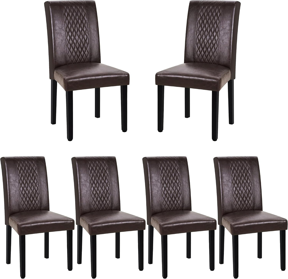 VECELO Dining Chairs Set of 6, Upholstered PU Leather Wood Legs High Back for Kitchen Living Room, Coffee
