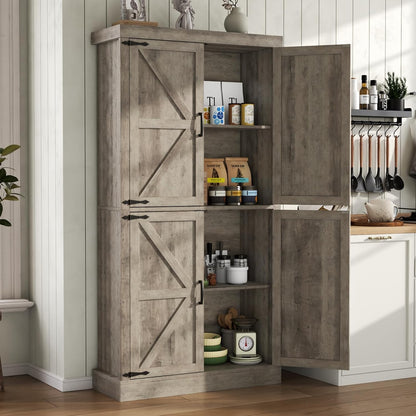 Farmhouse Kitchen Pantry Cabinet,69.1" Tall Kitchen Storage Cabinet with Adjustable Shelf,Modern Bathroom Storage Cabinets,Freestanding Floor Cabinets Cupboard for Living Room,Dining Room (Retro Grey)