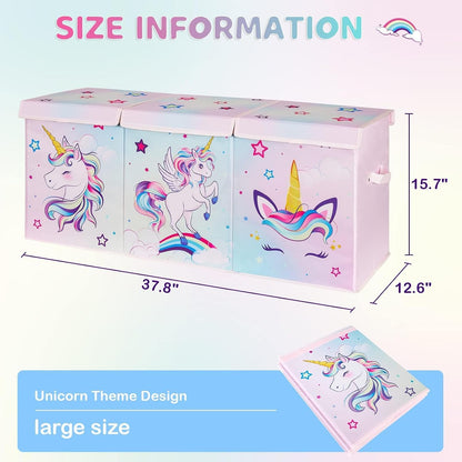 WERNNSAI Extra Large Toy Chest,Unicorn Toy Box Chest Organizer with Handles | Collapsible Sturdy Storage Bin with Flip-Top Lid, 38 x 13 x 16 Inch for Kids Girls Pink Closet Nursery Living Room Bedroom