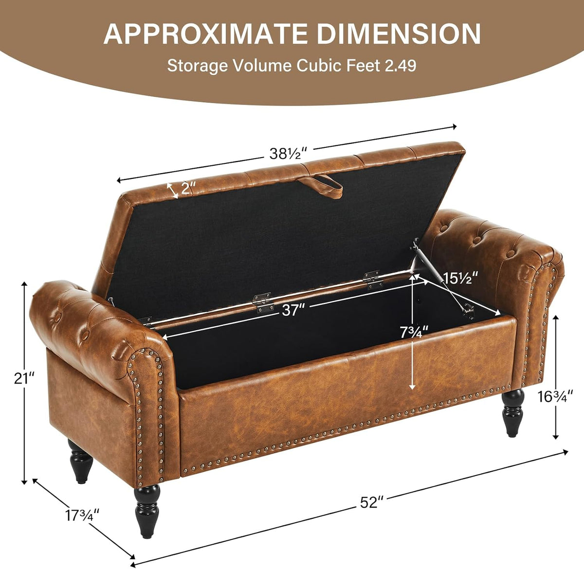 Furnimart Storage Bedroom Bench for End of Bed, Faux Leather Upholstered Storage Ottoman with Rolled Arms for Bedroom,Living Room, Entryway, 2.5Cubic Feet