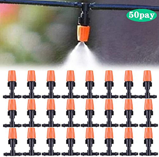 Dceyaor Three-Way Adjustable Garden Irrigation Nozzle, Garden/Roof Cooling Atomizing Plastic Nozzle, Greenhouse Vegetable Irrigation(50 Sets)