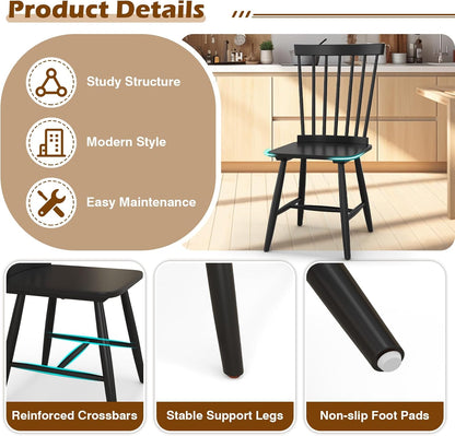 KOTEK Windsor Dining Chairs Set of 4, Wooden Kitchen Chairs with Spindle Back & Wide Seat, 400 LBS Weight Capacity, Armless Side Chairs for Dining Room, Living Room