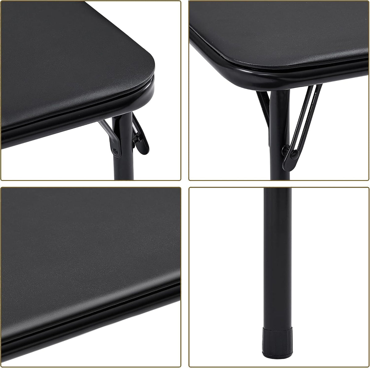 VECELO Folding Card Table and Chair Set of 5 Portable with Padded Tabletop, No Assembly Required, Black