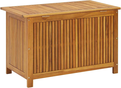 Gecheer Garden Storage Box, Solid Acacia Wood Outdoor Storage Bench 90x50x58 cm with Water Resistant Bag for Patio and Indoor Organization