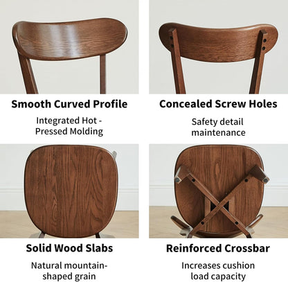 Walnut Solid Wood Dining Chairs Set of 6 – FAS-Grade North American Oak, Mid Century Modern Curved Back, 400 lbs Heavy Duty for Restaurant, Kitchen & Home