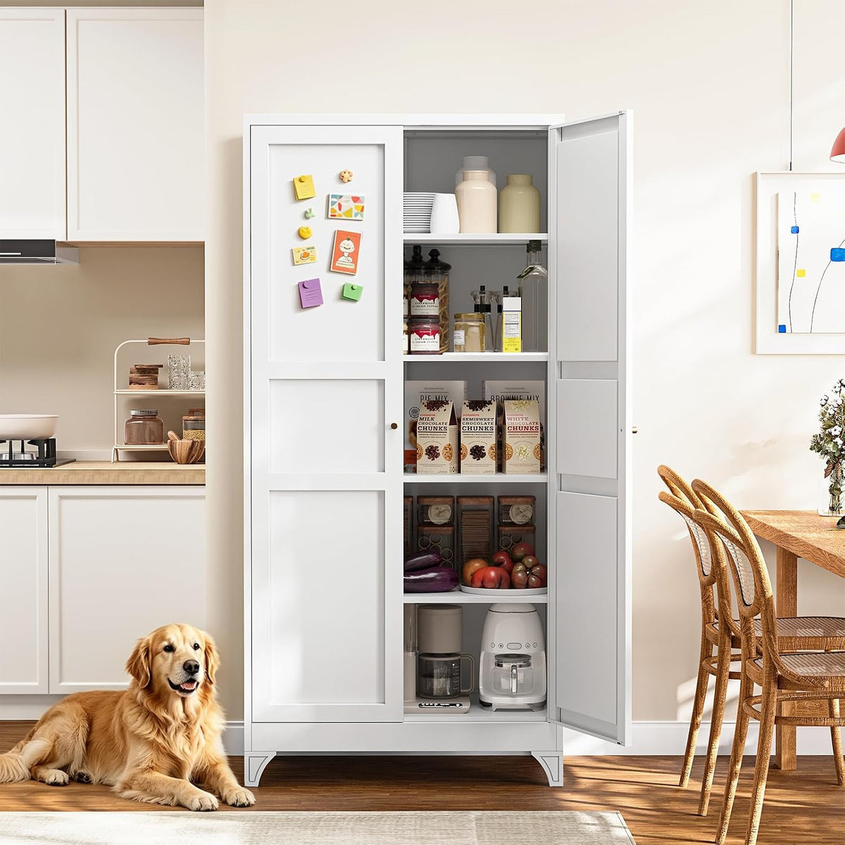 Yizosh Metal Storage Cabinet Kitchen Pantry Cabinet 4 Adjustable Shelves Kitchen Pantry Cabinet for Livingroom Pantry Bathroom Kitchen 75.6" H x 35.4" W x 17.7" D White
