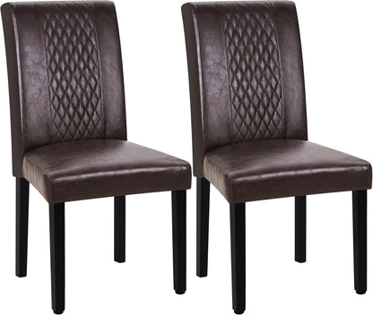VECELO Dining Chairs Set of 2, Upholstered PU Leather Wood Legs High Back for Kitchen Living Room, Coffee