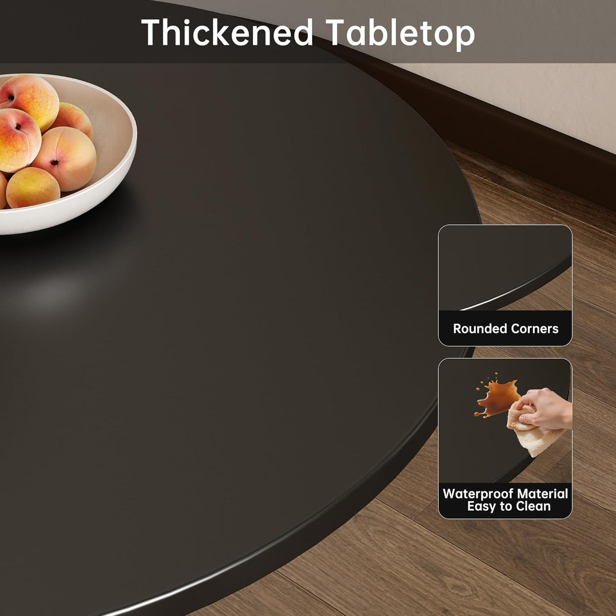 Round Dining Table 31.5" Circle Tulip Table with Wood Thickened Tabletop & Sturdy Metal Pedestal Mid Century Modern Leisure Bistro Kitchen Tables 4 People Small Places Living Room Cafe,Black