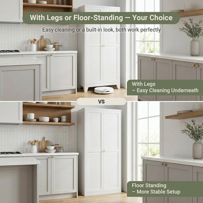 71" Metal Kitchen Storage Cabinet with Doors, Freestanding Steel Pantry Cabinet, 4 Adjustable Shelves, for Dining Room, White