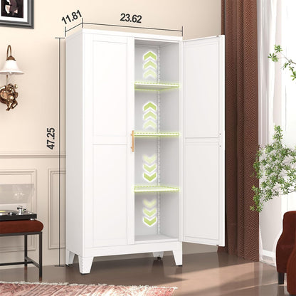 GAIOUS Metal Pantry Cabinet, Kitchen Pantry Storage Cabinets with 2 Door | and 3 Adjustable Shelves, White Kitchen Pantry Cabinet, Freestanding Cupboard for Dining Room Living Room Bathroom