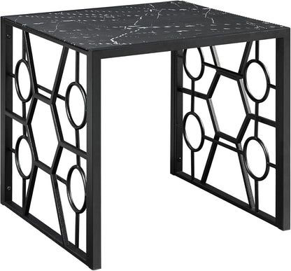 3-Piece Occasional Table Set with Marble-Print Glass Top | Includes 1 cocktail table and 2 end tables with fluted glass top