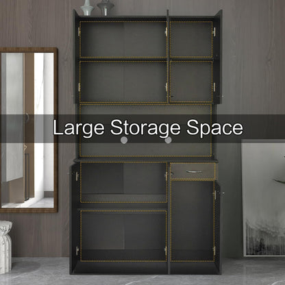 71" Black Kitchen Pantry Cabinets with Microwave Stand, 6 Doors & 3 Adjustable Shelves, Freestanding China Cabinet Hutch, Buffet Cabinet with Storage
