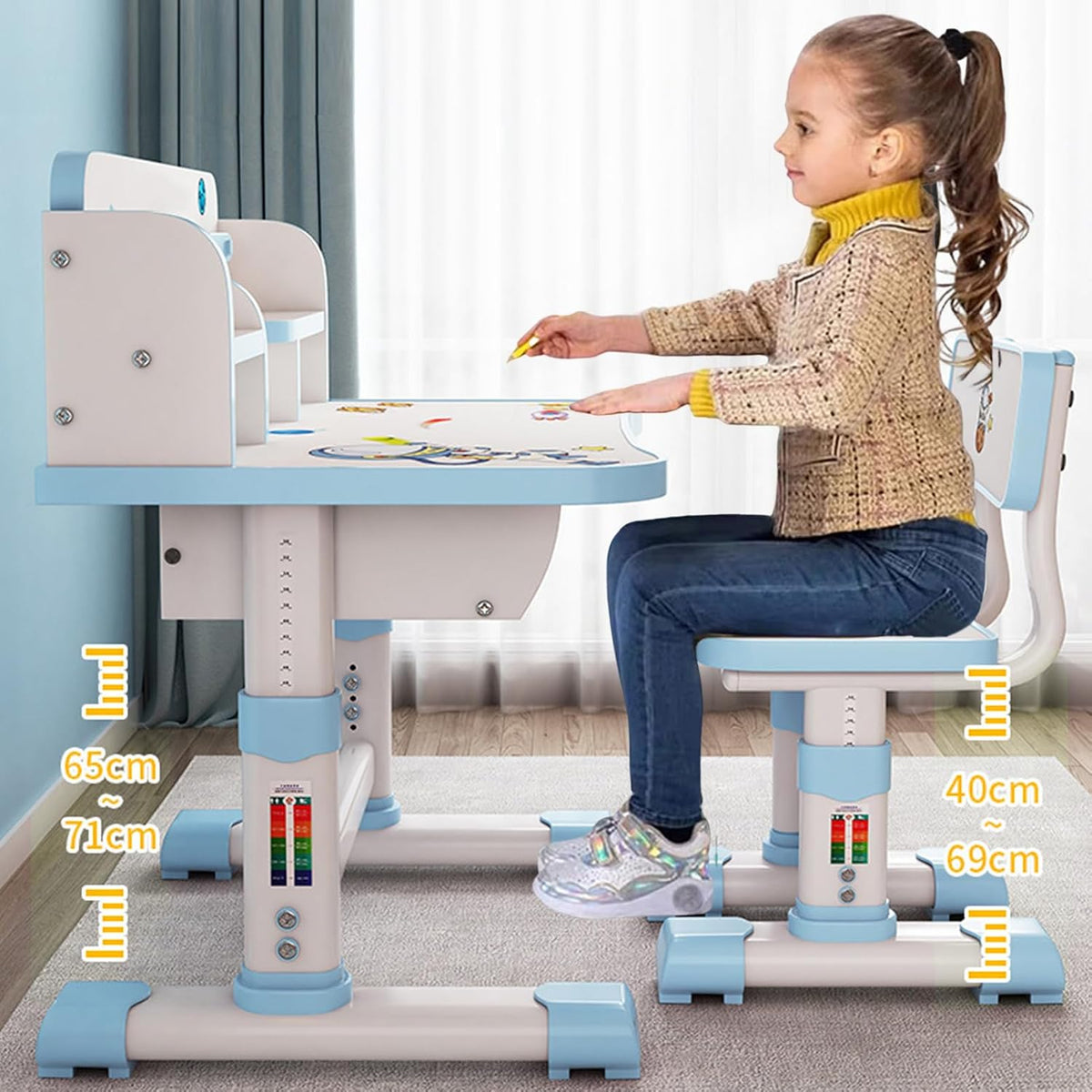 Height Adjustable Kids Table and Chair Set, Kids Functional Desk and Chair Set for Kids 6-12, Children Study Desk, Upgraded Writing Study Table, Suitable Gift for Girls Boys (Pink)