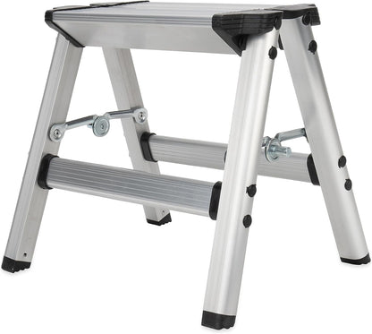 Camco Folding Metal Step Stool - Perfect for Hard to Reach Areas in Kitchens and Closets, Great as a Truck Stool, Folds for Easy Storage (43672), Silver,One Size