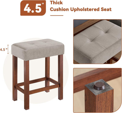 59" Dining Bar Table Set with Power Outlet, Behind Couch Sofa Table with 3 Padded Stools, 4 Piece Bar Table and Chairs Set for Living Room, Dining Room, Cherry