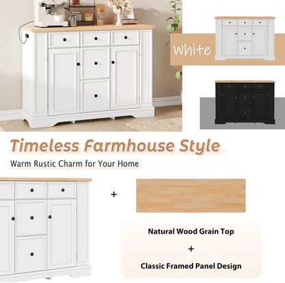 Hassyee Fixed Kitchen Island with Storage Space, Kitchen Console Table with 5 Drawers, 2 Cabinets, Adjustable Shelves, Buffet Server for Dining Room, Living Room, Entryway (White)